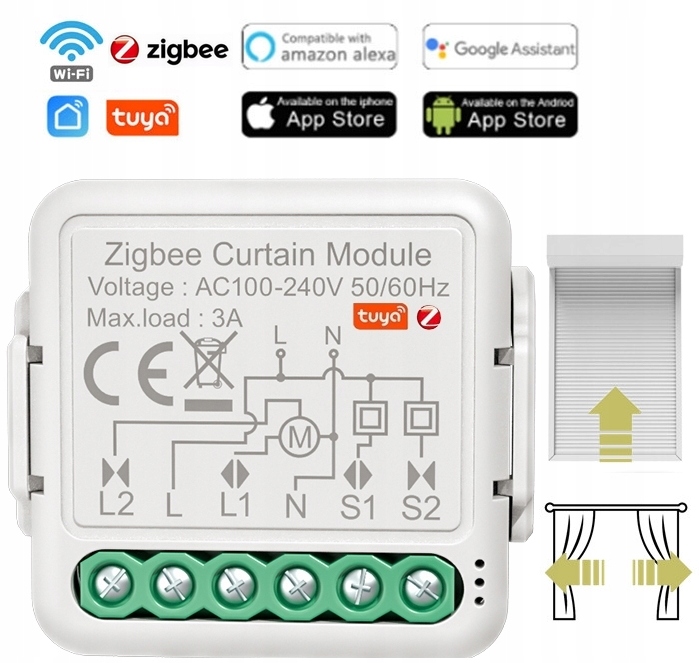 MINI STEROWNIK ROLET MARKIZ ŻALUZJI 1C TUYA ZIGBEE Kod producenta SRZ1CH