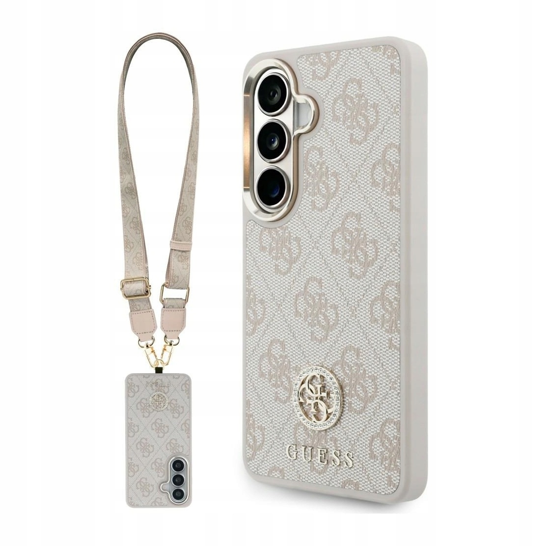 Pouzdro pro Samsung S26 Guess 4G Big Rhinestone Triangle Strap MagSafe růžové