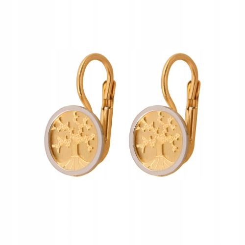 Módní náušnice zlaté 585 s stromkem štěstí s přídavkem bílého zlata