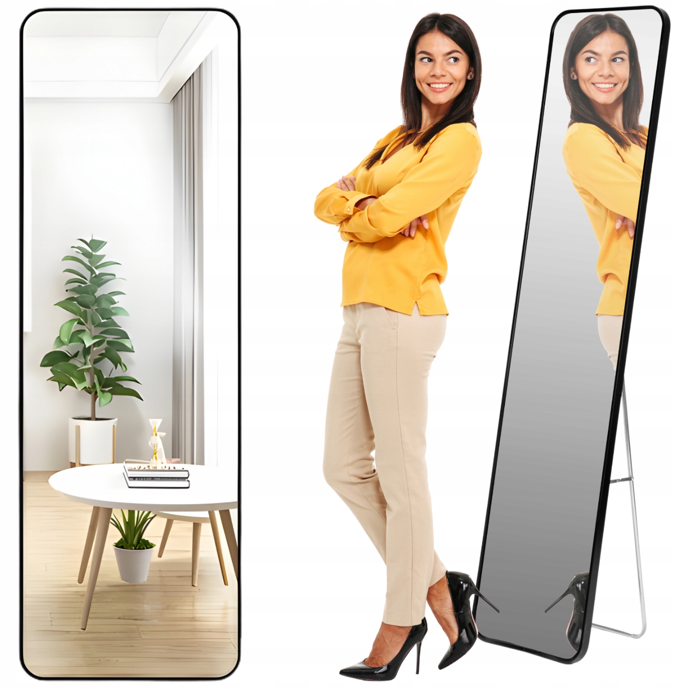 Duże Lustro Stojące Wiszące Rozstawiane Czarna Metalowa Rama 159x39 CM