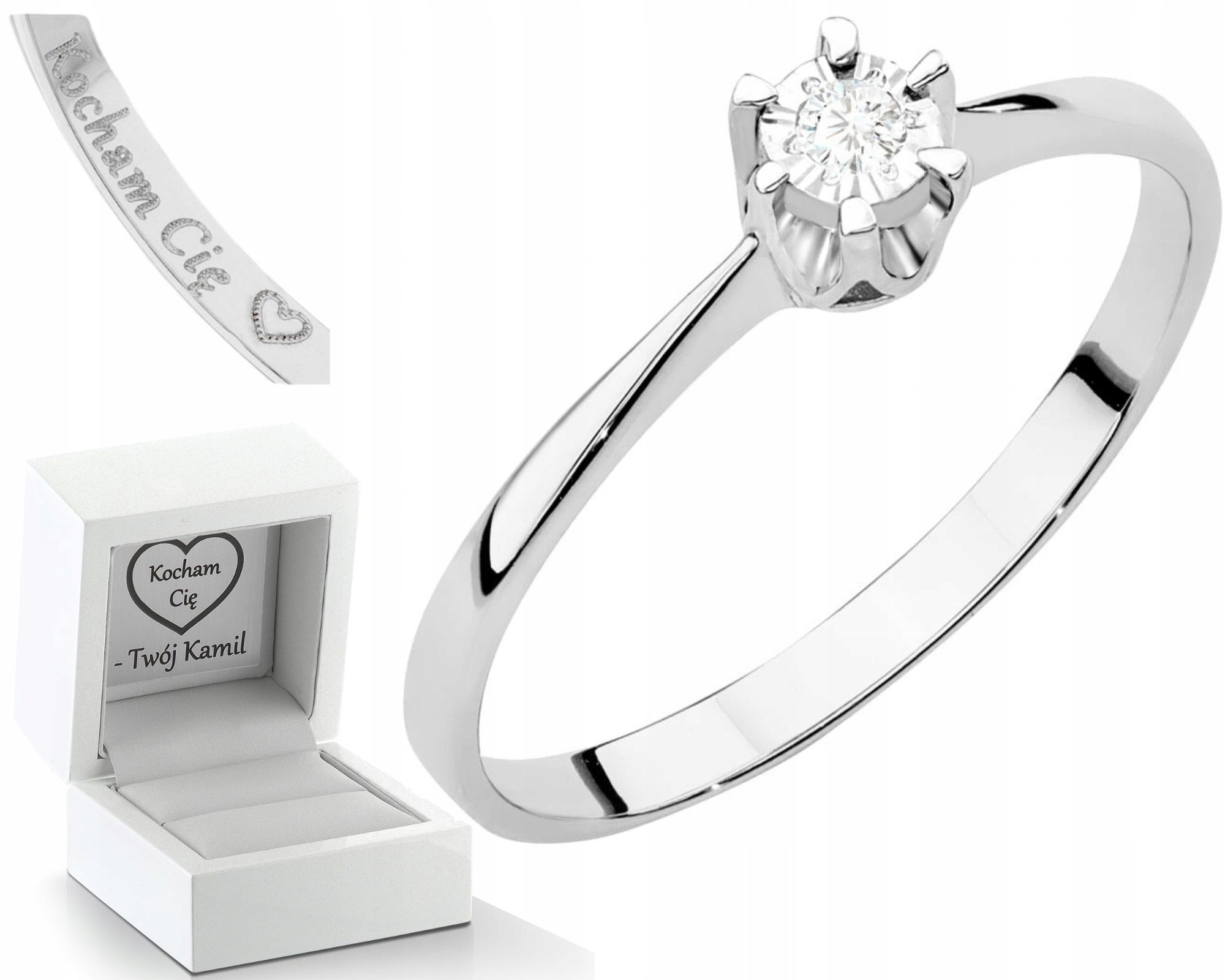 Bílé Zlato Prstýnek S Briliantem Gravírování Bonus