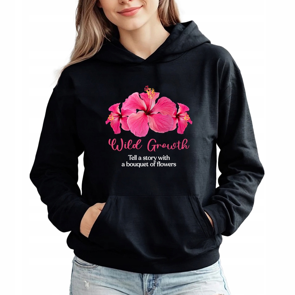 Mikina S Kapucí Černá bavlněná mikina Flower Wild Growth M