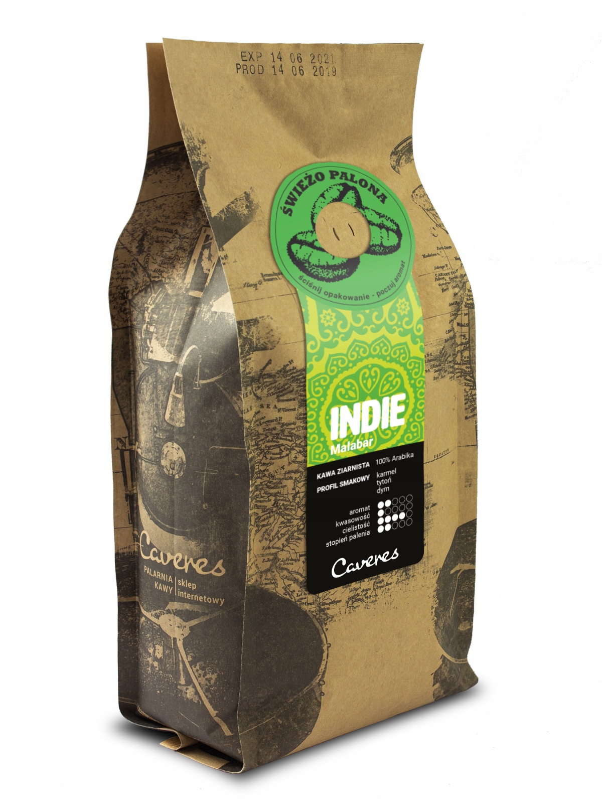 Levně Káva zrnková Caveres India Cherry 1 kg 1000 g