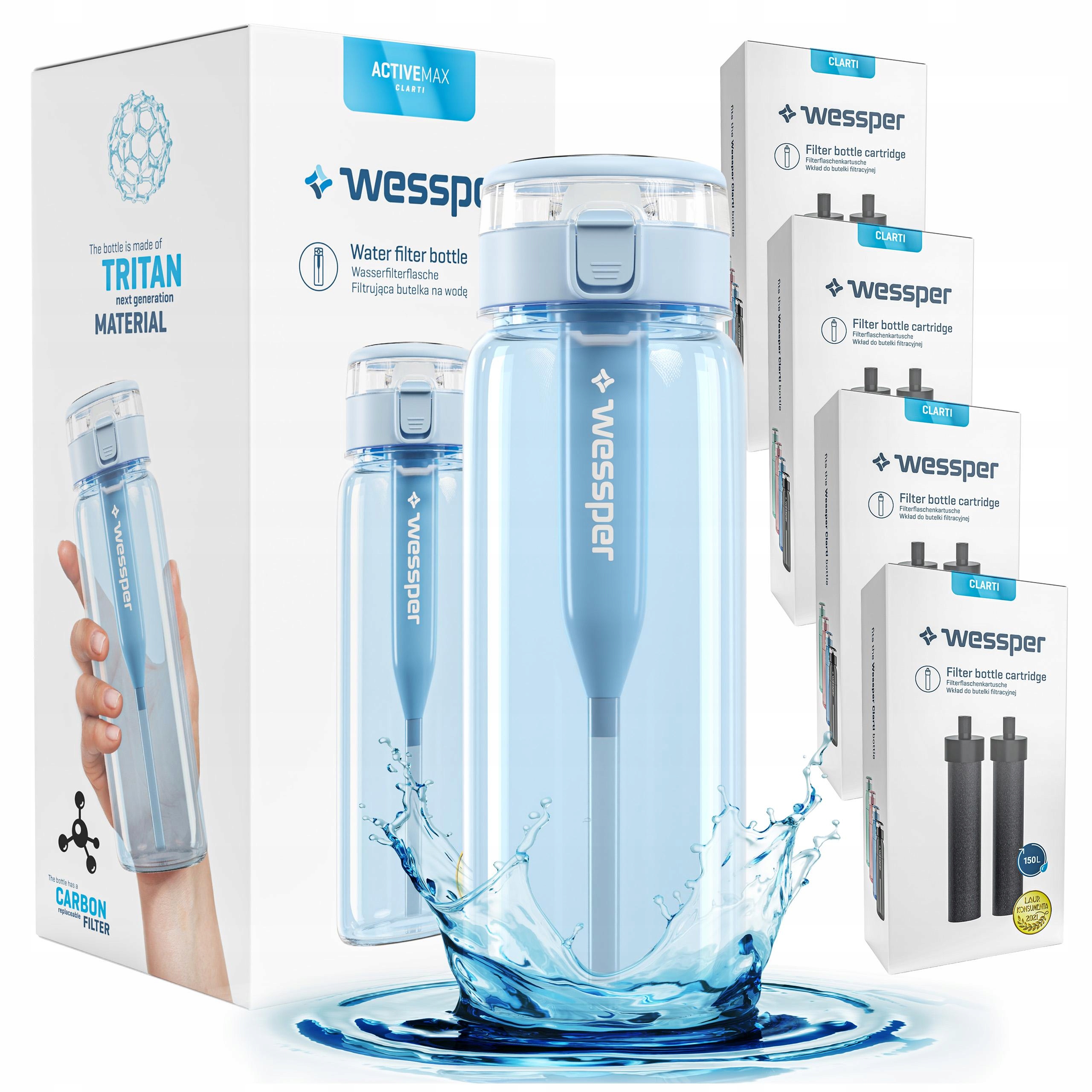 Filtrační láhev Wessper ActiveMax Tritan 0,68 l modrá 9 x náplň vody