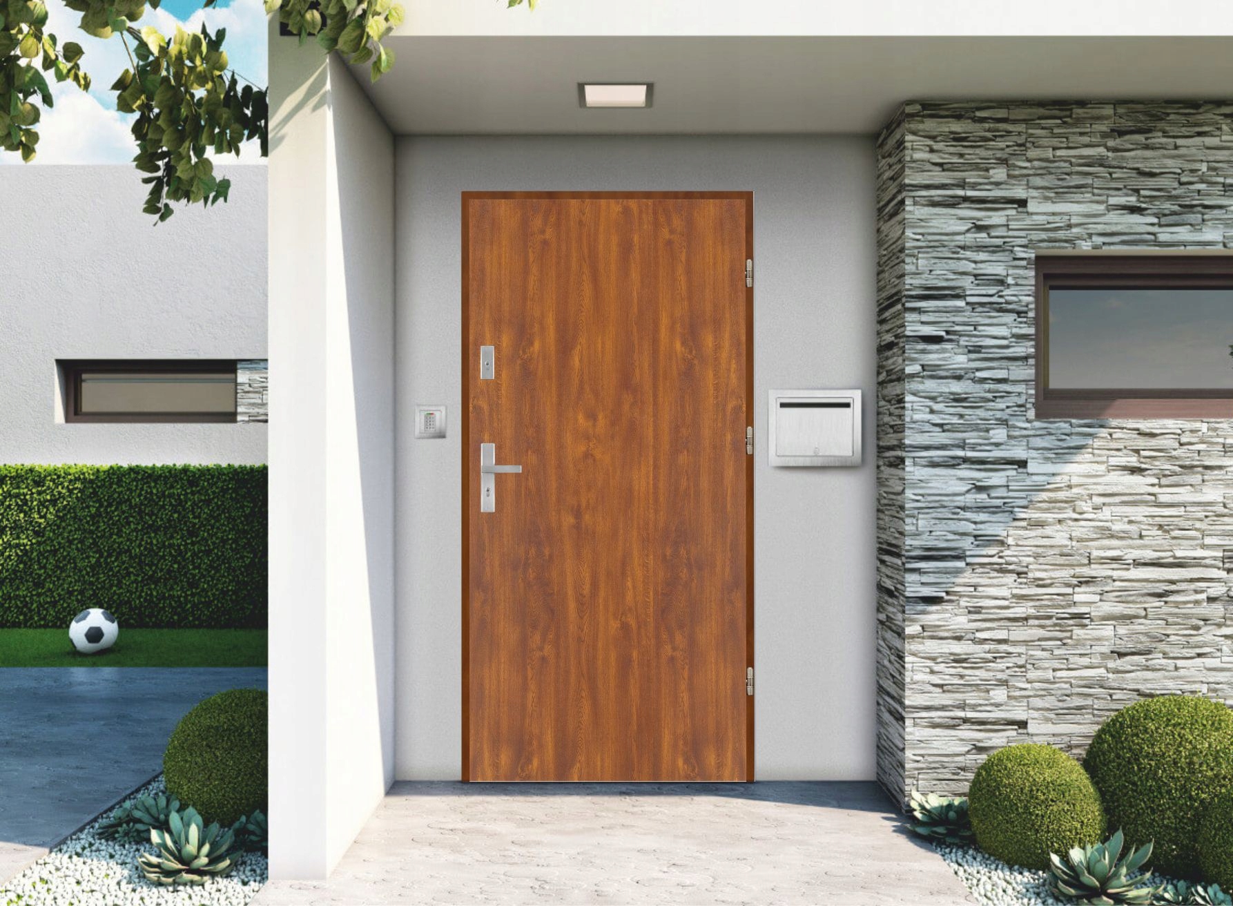 Drzwi wejściowe GEREDA 55mm Płaskie Złoty dąb Lewe 90 na zewnątrz Kod producenta DG-P-LZ90-ZD