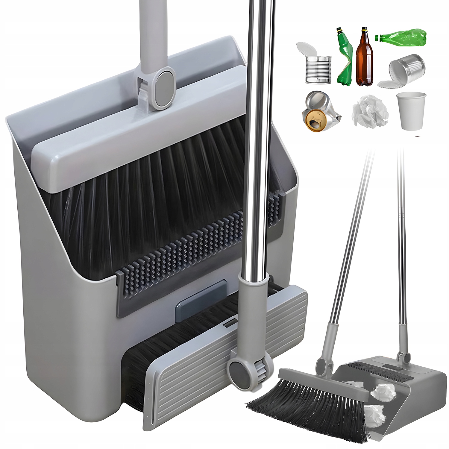 Levně Sada Stojící Metly, Kartáč A Lopatka, Skládající Se Bez Ohýbání
