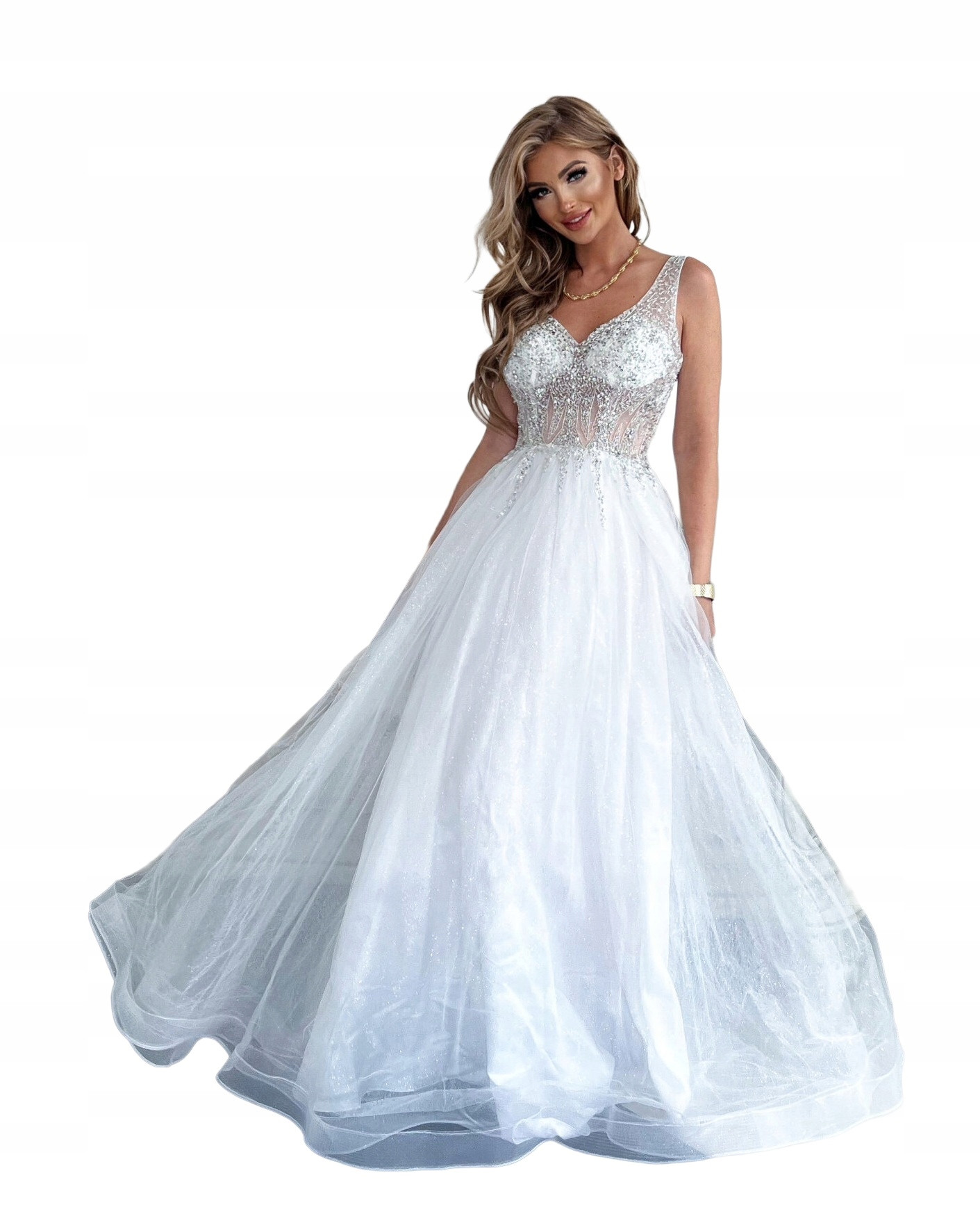 Agáta Bílá Dlouhá Tylová Svatební Šaty Princezna S