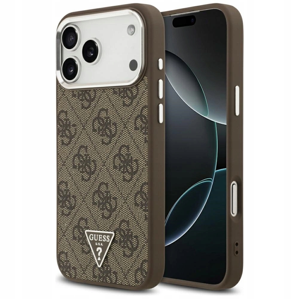 Pouzdro Guess 4G Triangle Logo MagSafe pro iPhone 17 Pro Max hnědé