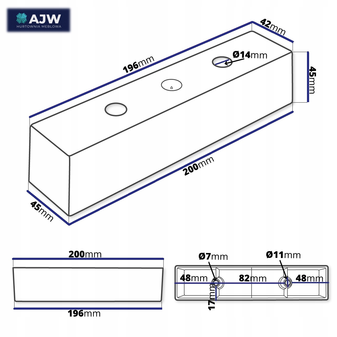 NOGA MEBLOWA 45x45x20 mm, satyna Kod producenta noga-ajw