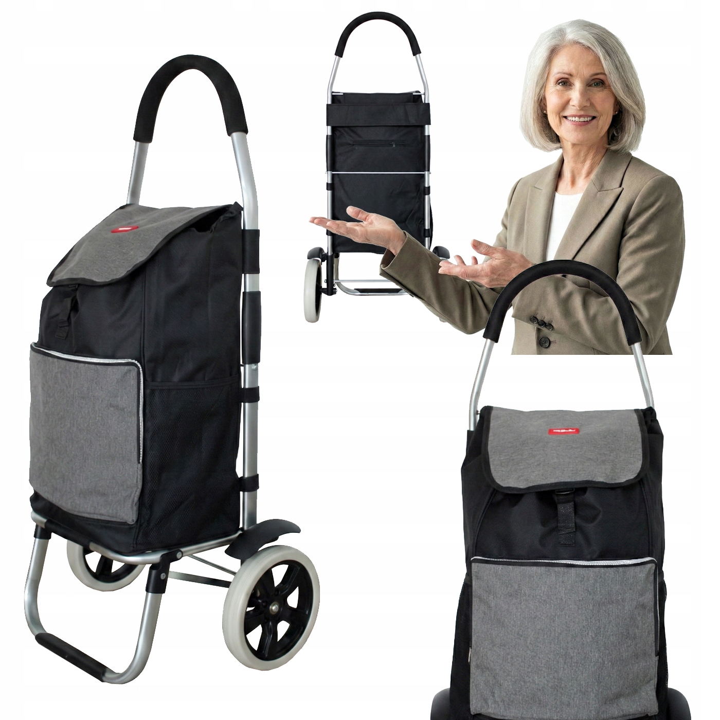 Składany wózek na zakupy torba wodoodporna kieszeń chłodząca duże kółka