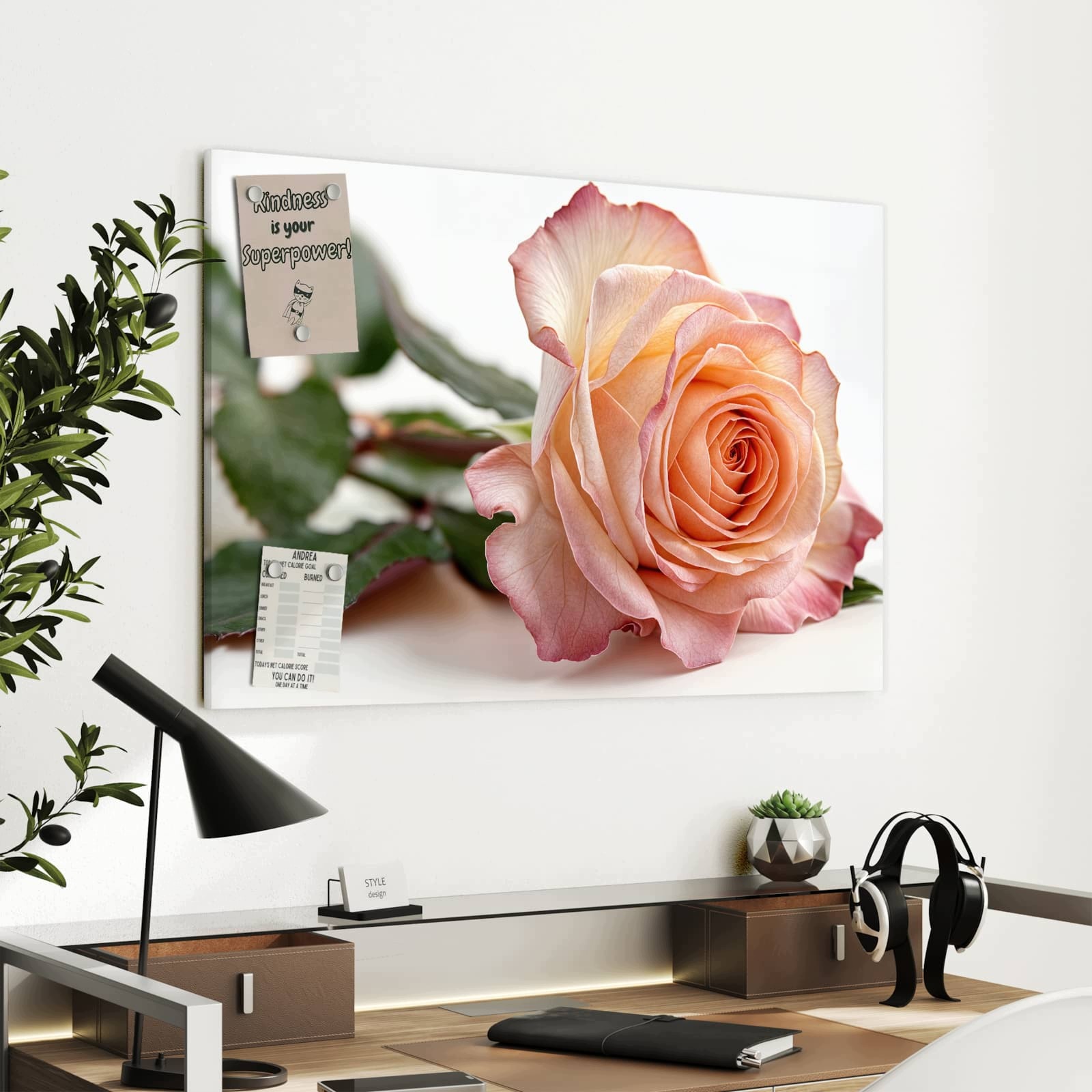 Magnetická tabule Elegantní Růže Květina 90 × 60 cm
