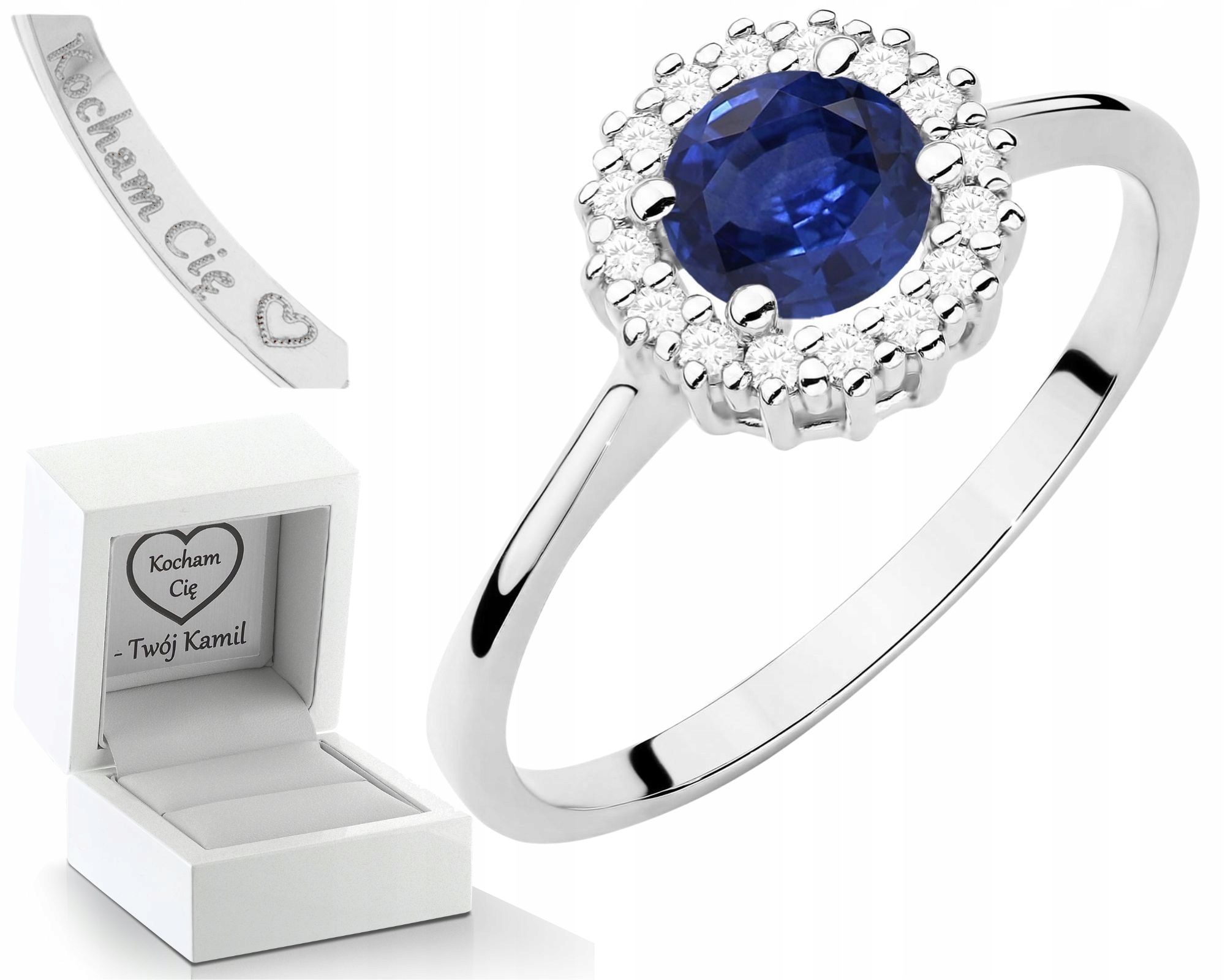 Prstýnek Z Bílého Zlata Se Bonus A Diamanty Dárek Gravírování Zdarma, Dárek 585