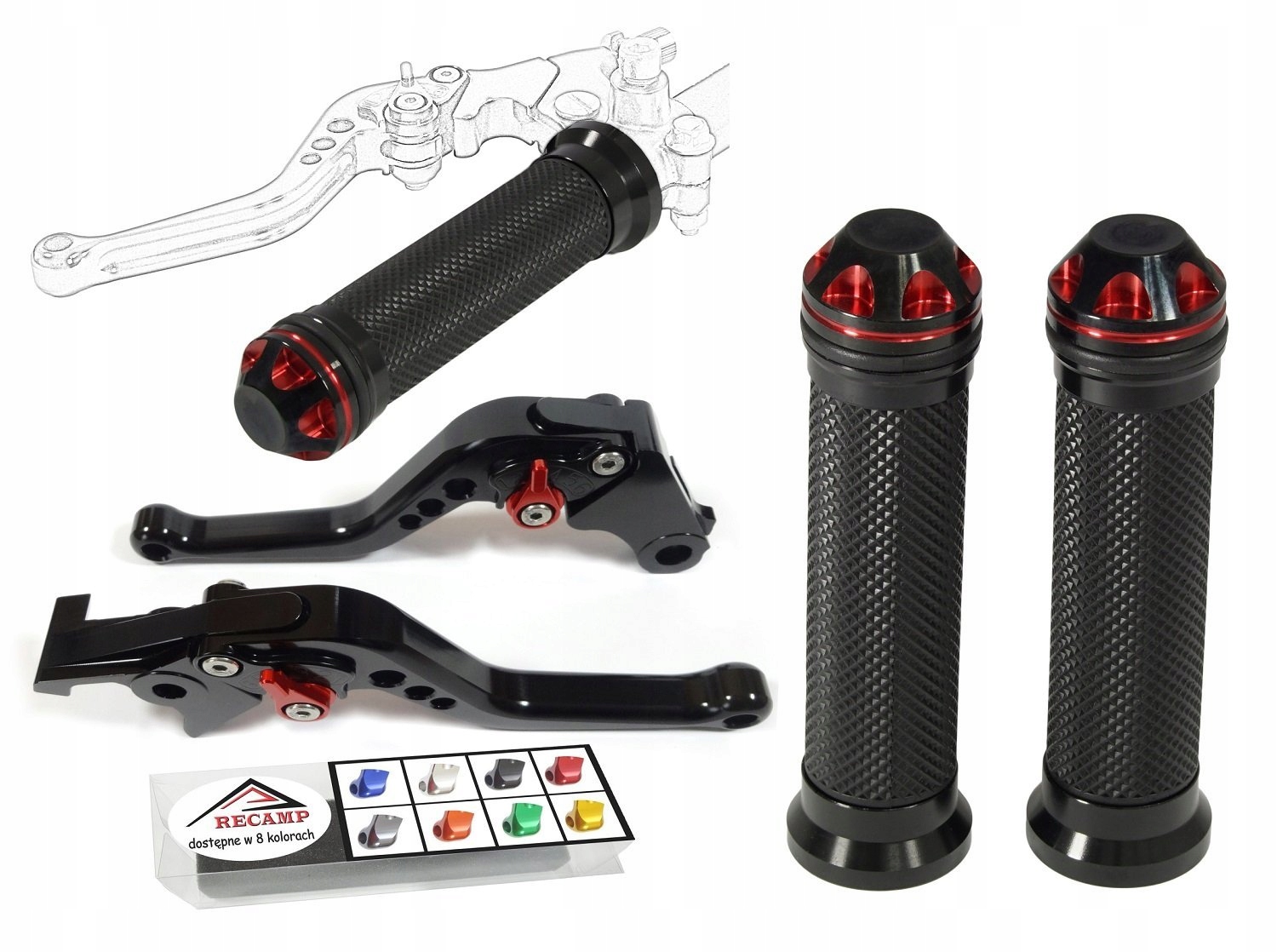 

Krótkie Klamki Manetki Gripy 22 mm motocykl czarne