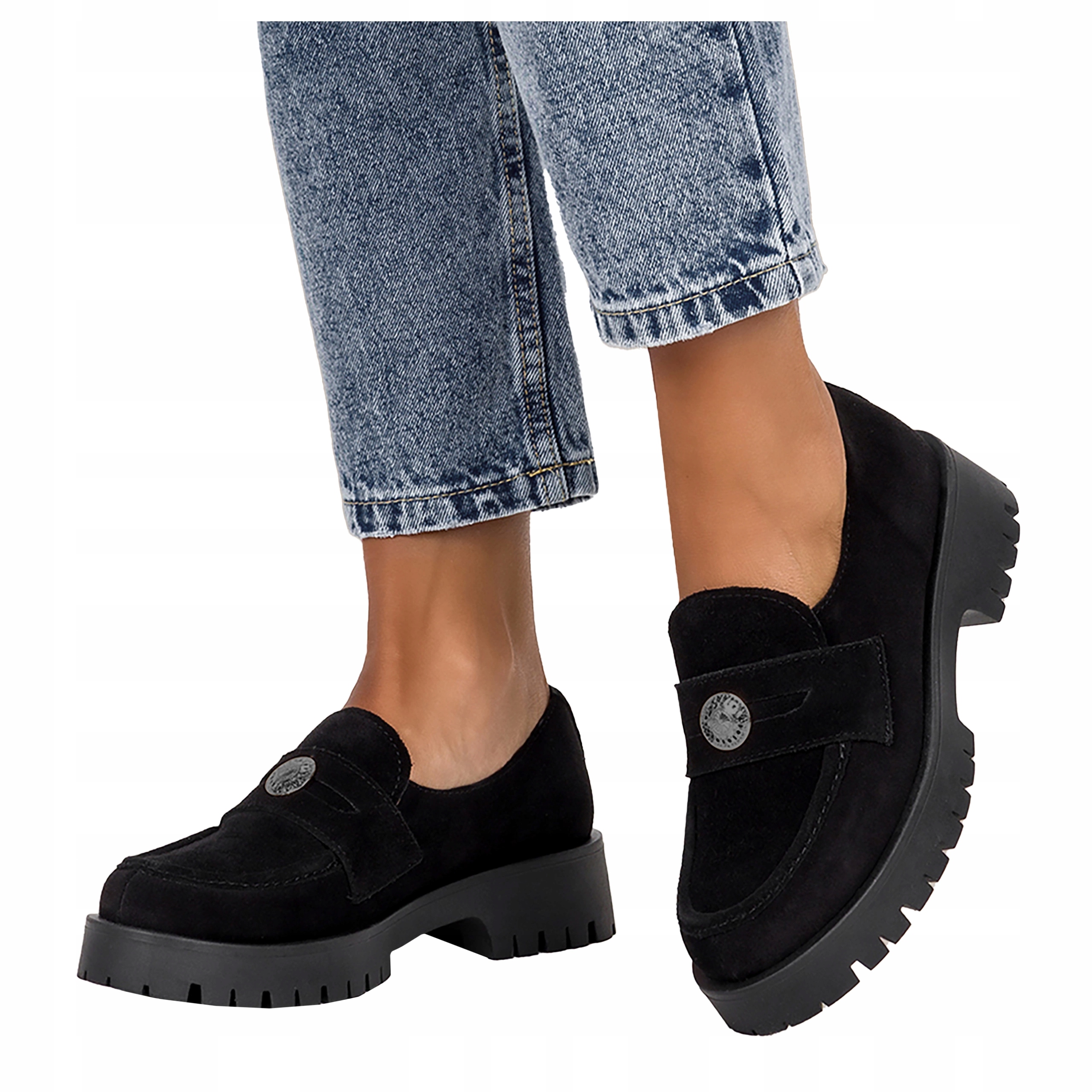 Mokasíny Černé Kožené Dámské Na Platformě Pohodlné S Ozdobou Módní velikost 41