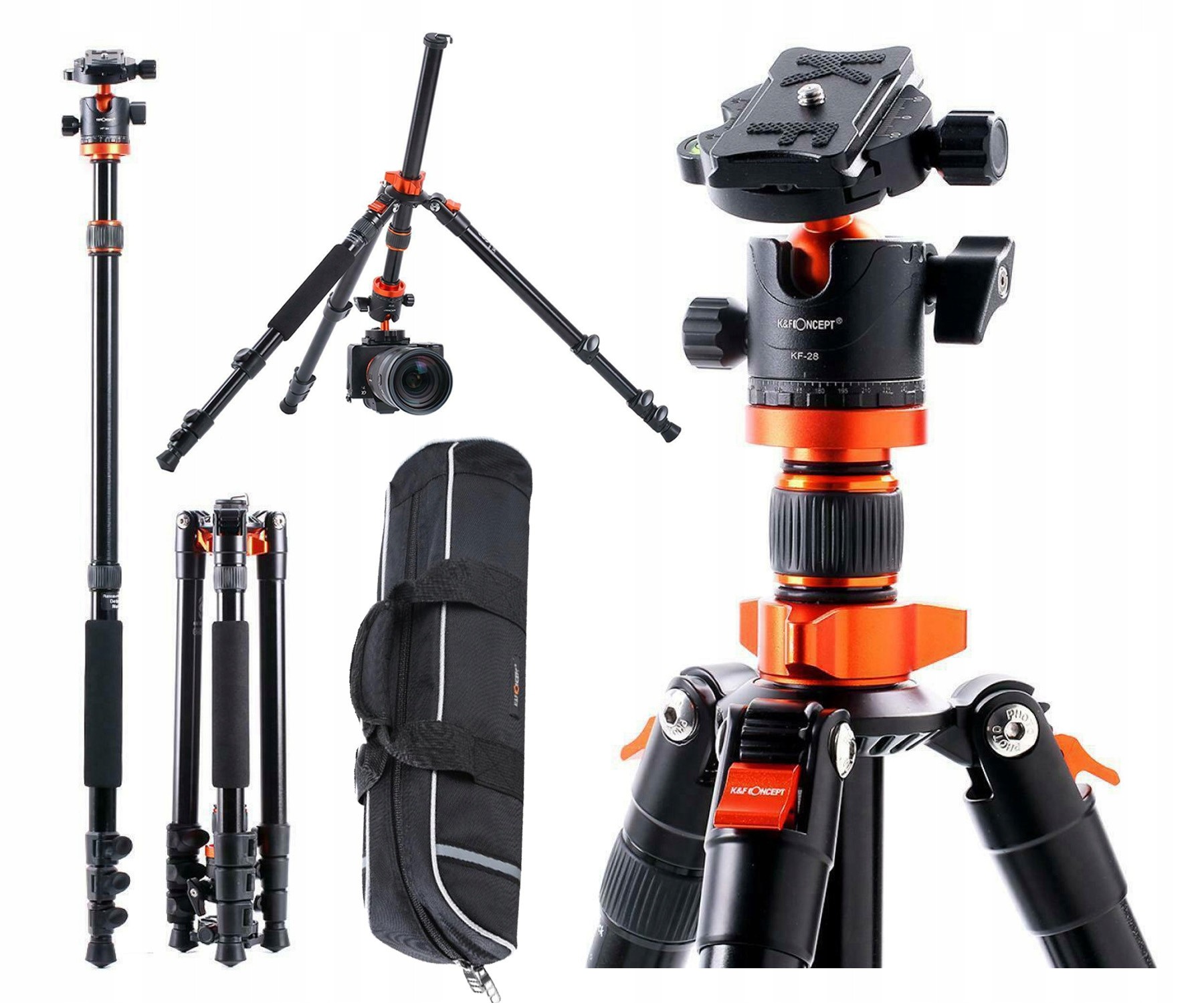 K&f Fotografický stativ Pro hlava monopod 2v1 Hořčík 3D 10 kg Alu/mag