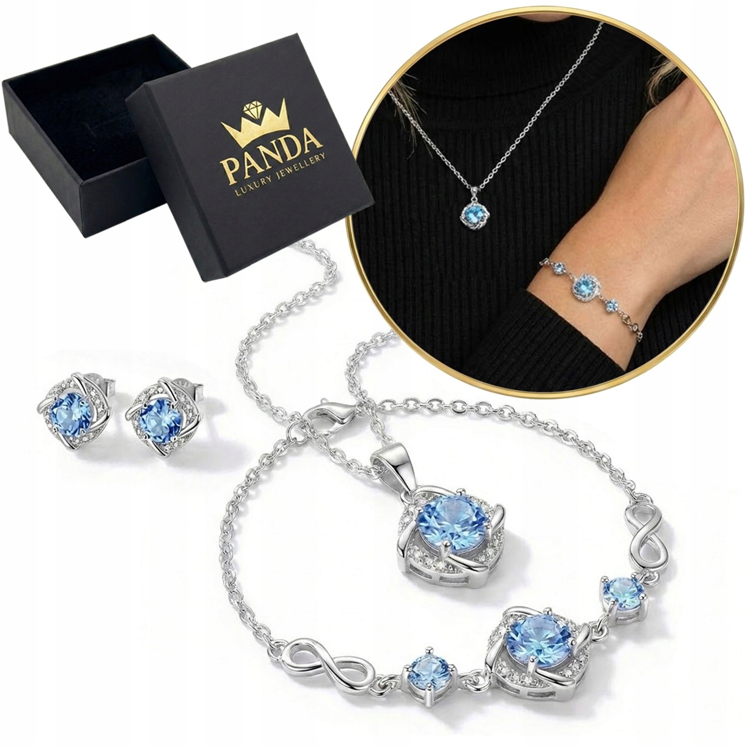 Stříbrný komplet šperků 925 Nekonečno Náhrdelník Náramek Náušnice