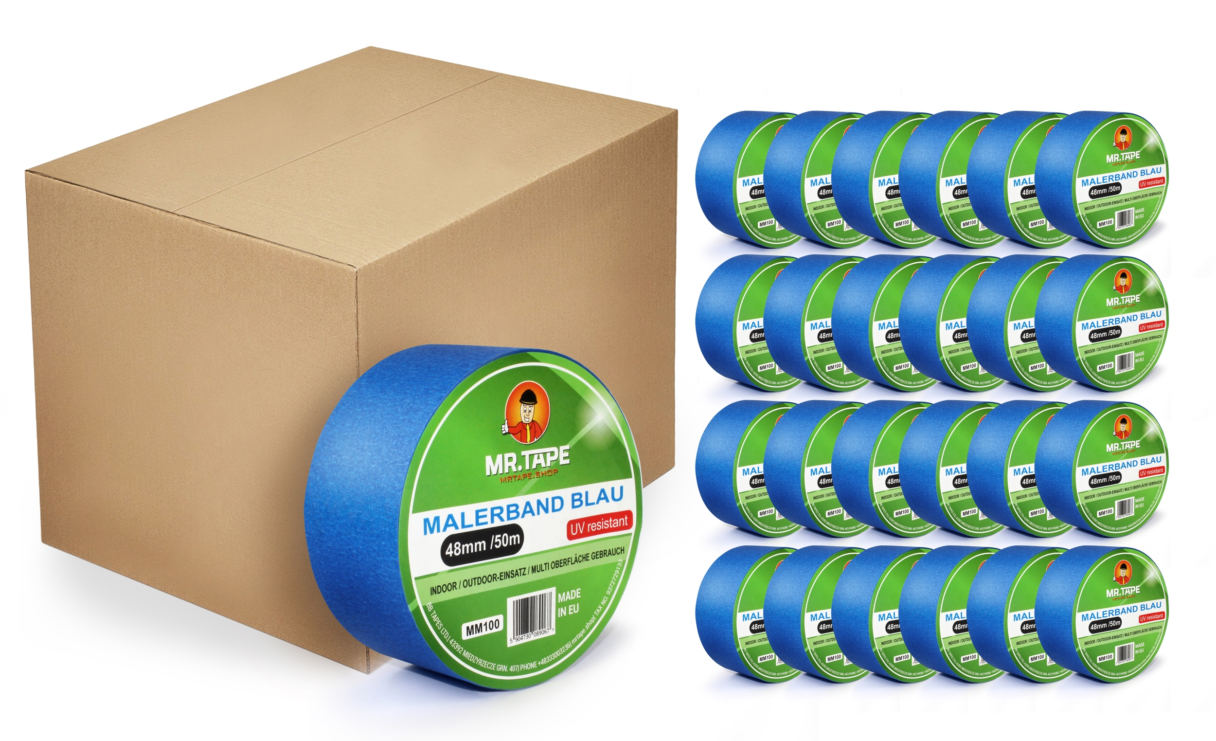 8,18 Pln 24x Papierová Maliarska Páska 48MM/50M Modrá Maskovacia Páska