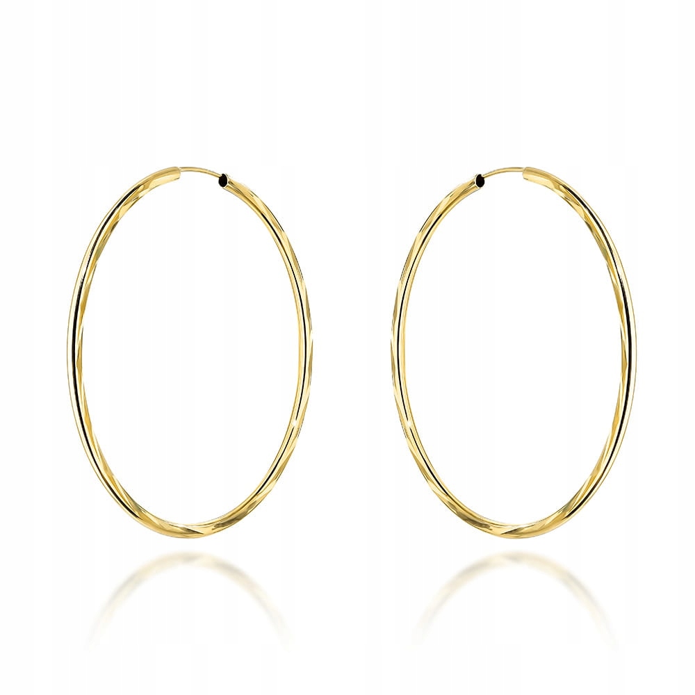 Náušnice ze zlata 585 Diamantová kolečka 4 cm Kolečka 1.96 g bez zirkonu