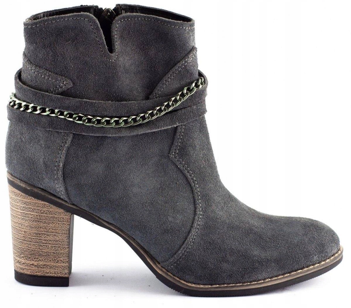 Dámské kotníkové boty na podpatku a podpatku šedé Megi zateplené 38