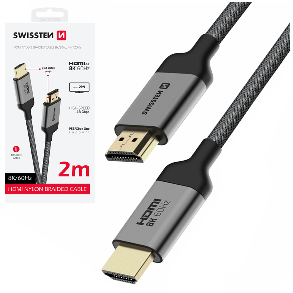 SWISSTEN KABEL HDMI - HDMI 8K 60Hz 2.0 M 48 Gb/s do PS5 Xbox One