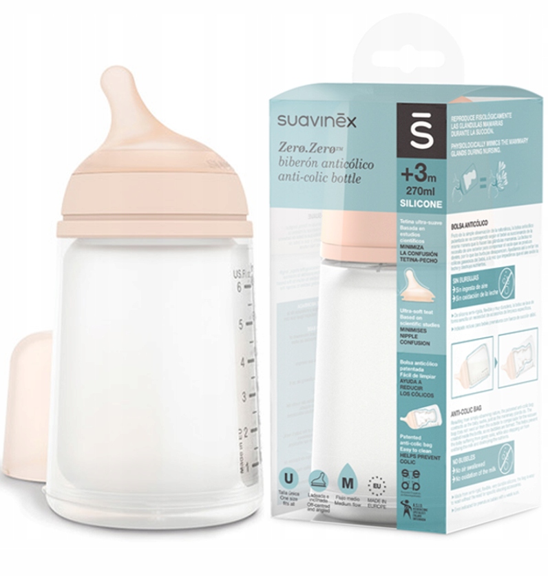 SUAVINEX BUTELKA ZERO ZERO ŚREDNI PRZEPŁYW 270 ML