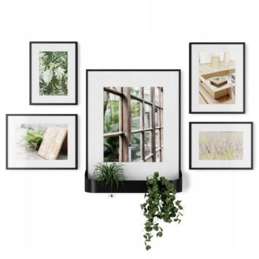 Černé závěsné fotorámečky, sada rámů na zeď do obývacího pokoje Matinee 5