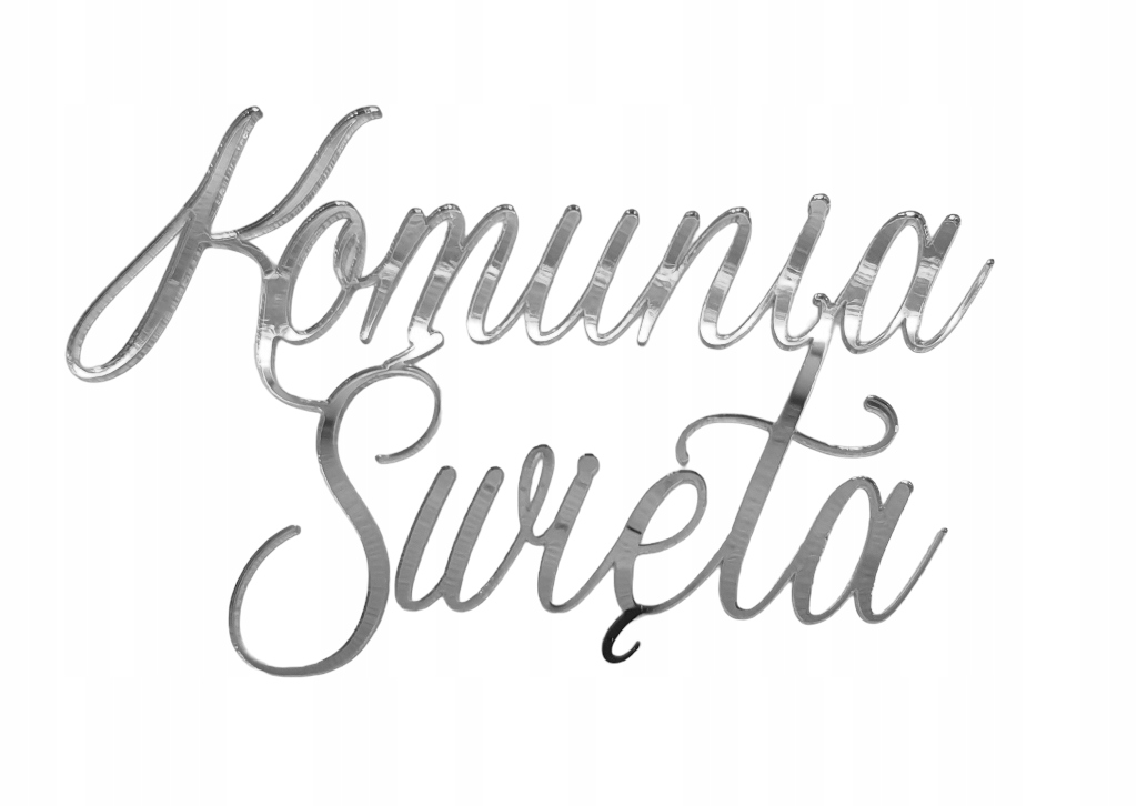 

Topper dekor na bok tortu srebrny Komunia Święta
