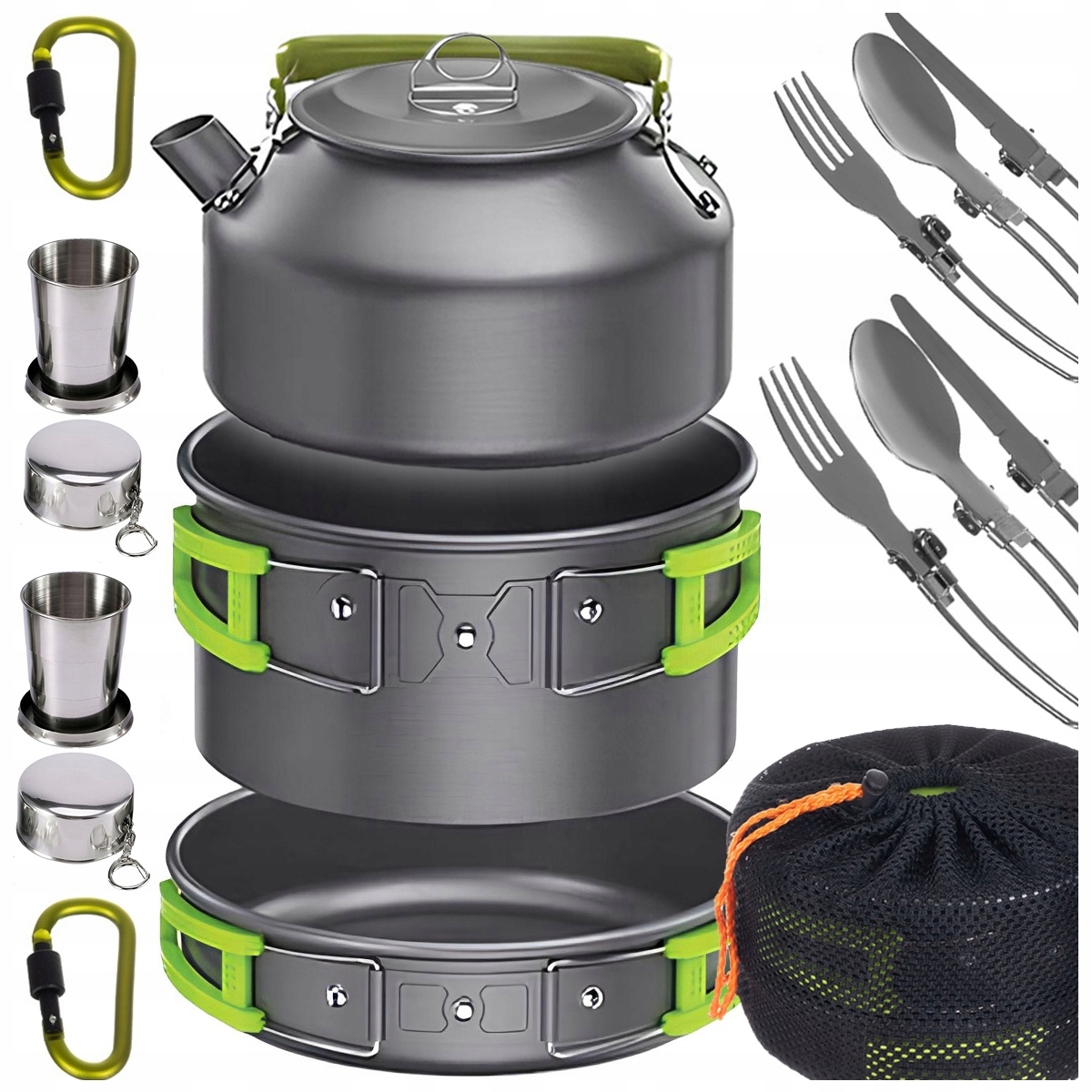 Naczynia Turystyczne Garnki Składane Camping Menażka Zestaw Dla 2os. 18w1