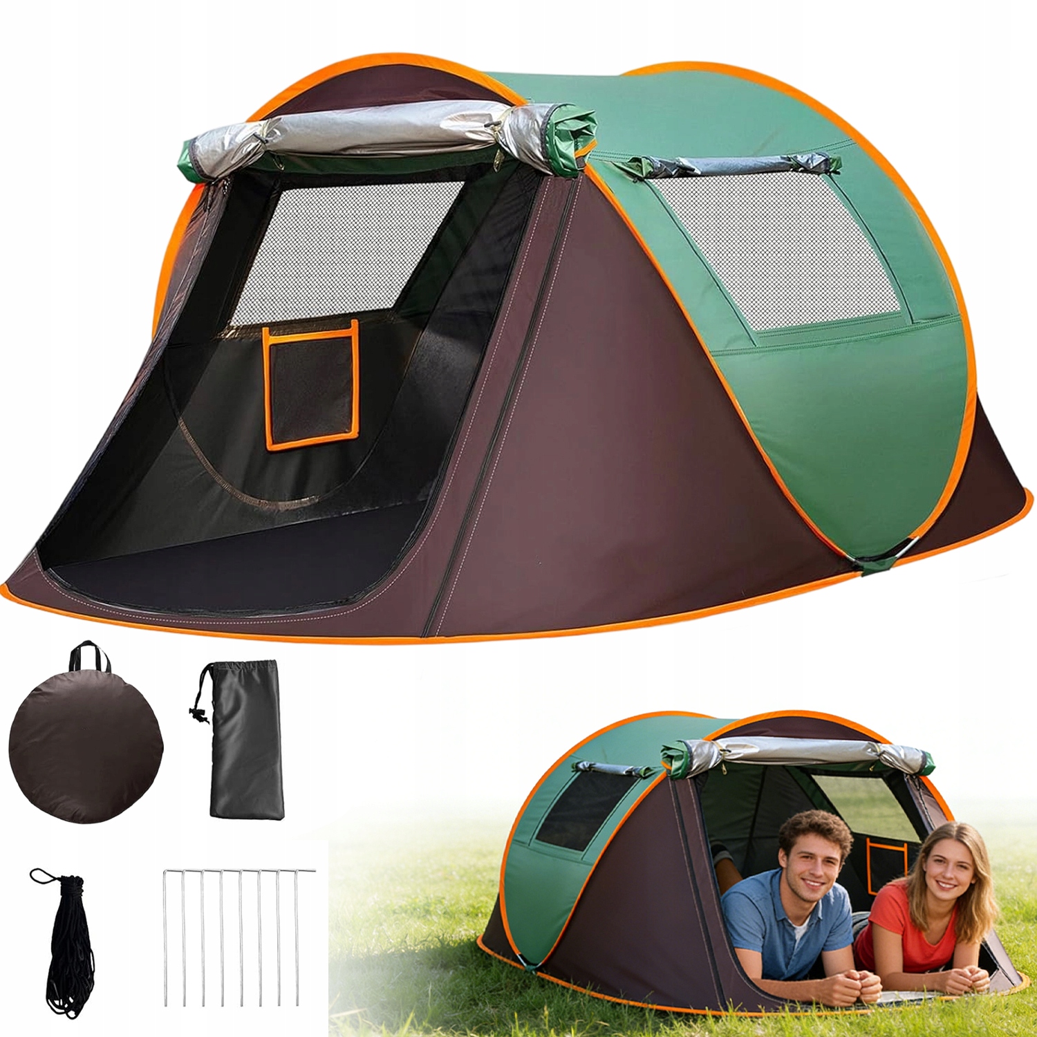 Namiot Turystyczny Outdoor 2-OSOBOWY Wodoodporny Z Moskitiera Zielony