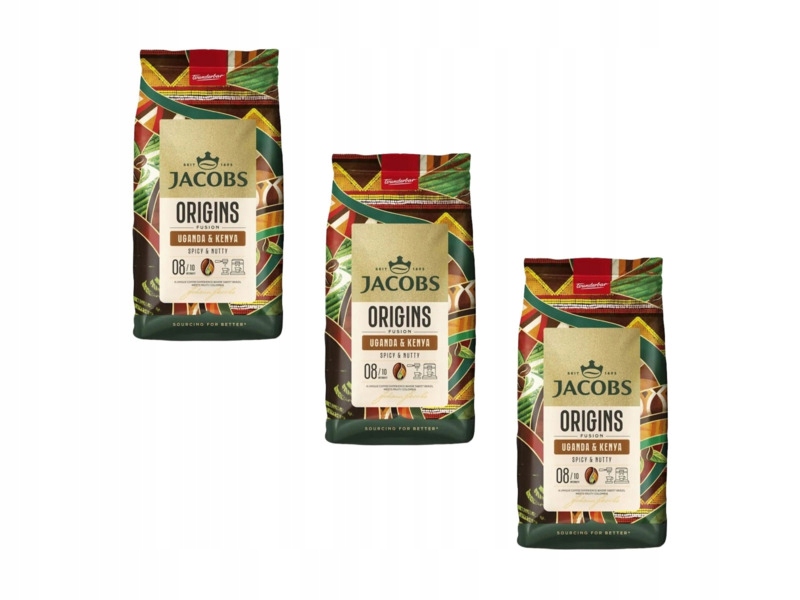 Kawa ziarnista Jacobs Orignis Fusion Uganda & Kenya Beans 3 x 1 kg