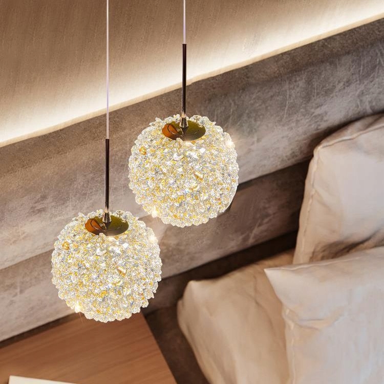 Křišťálová Lampa Koule 15 CM Závěsná Glamour Zlatá Crystal