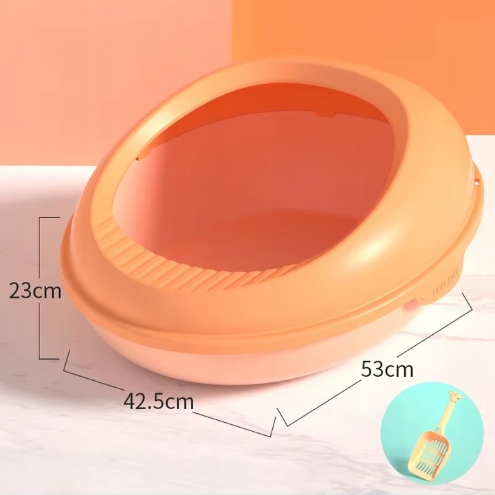 Levně oranžová Velká toaleta pro kočky polouzavřená o průměru 53 cm s krytem a lopatkou
