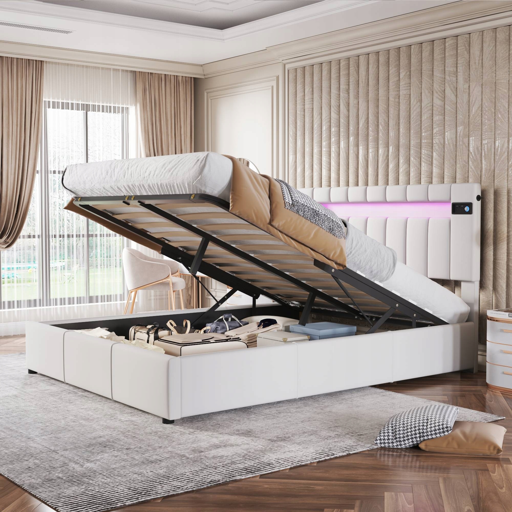 

Łóżko tapicerowane 140x200 Led ładowaniem Usb