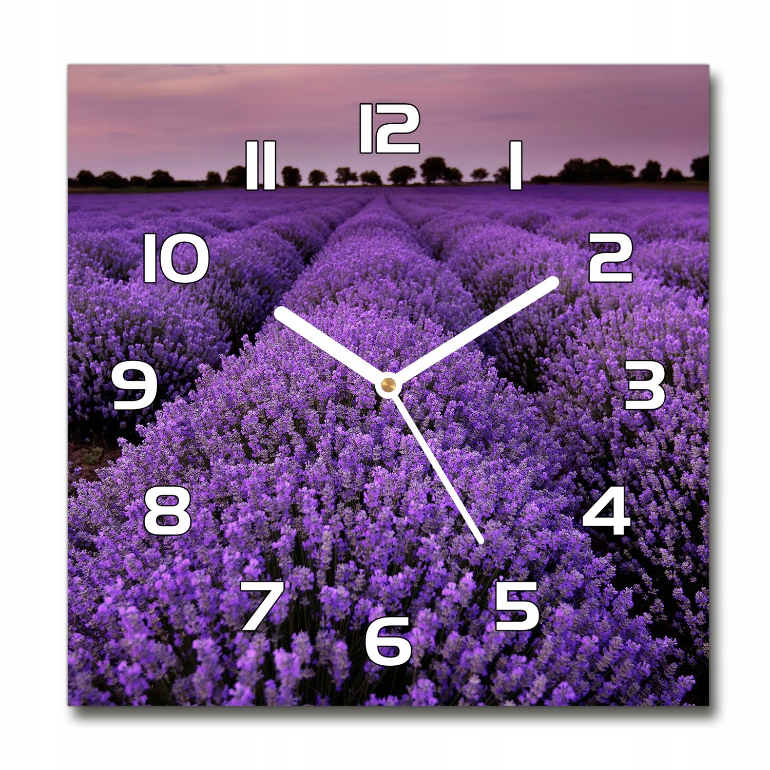 

Kwadratowy cichy szklany zegar Pole lawendy 30x30