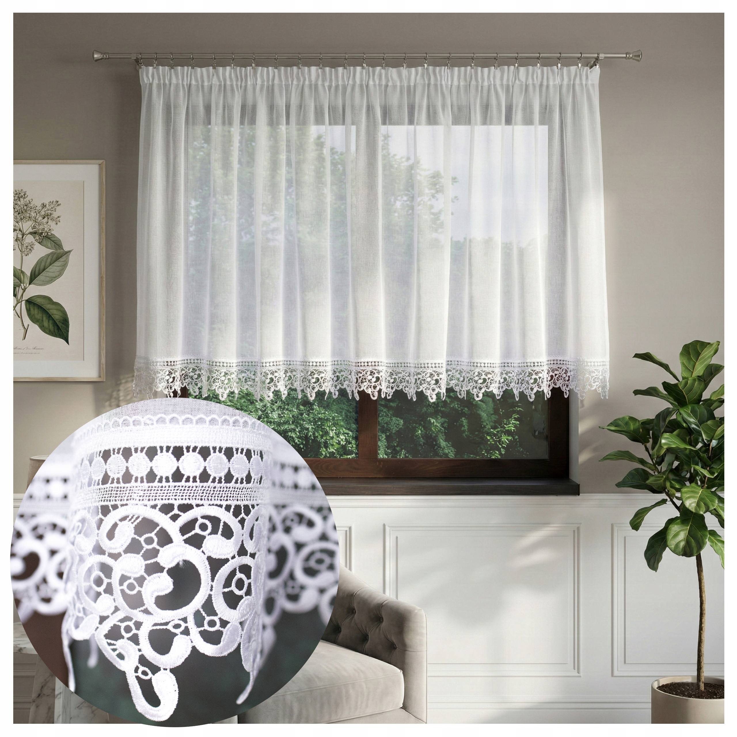 Hotová Záclona Dagmara Etamina Guipure 500 x 160 cm tunelová páska Modern Classic