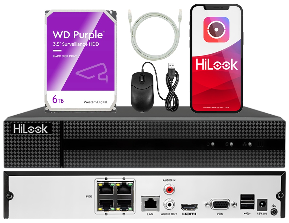 Ip monitorovací rekordér 4 PoE kanály 8Mpx HiLook 6TB disk