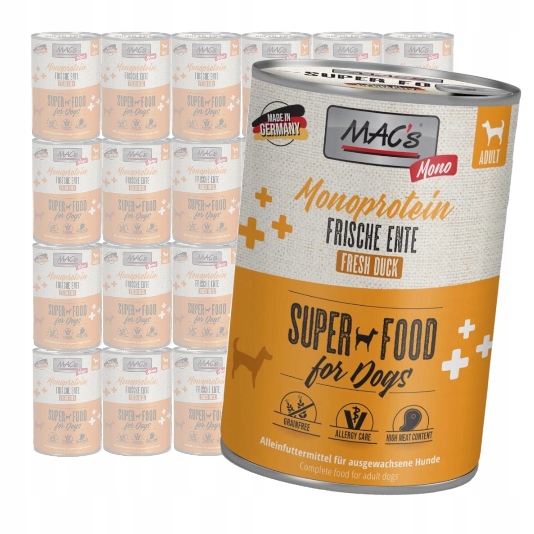 Levně Mac's Dog Monoprotein Vlhké Krmivo s kachnou pro psa 24x400 g Hypoalergenní
