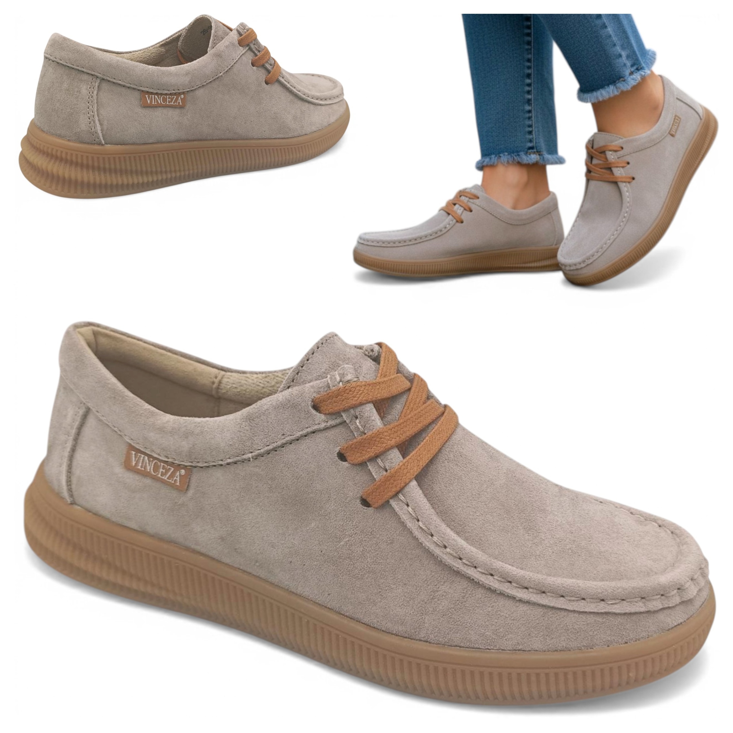 39 Vinceza Šněrovací mokasíny Přírodní Kůže Platforma Semiš Letní