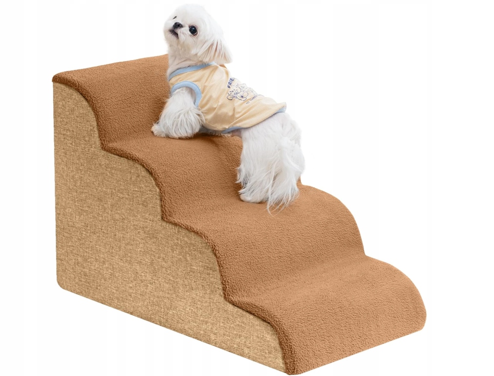 Uross Schody dla Małych Psów do 23kg 4 Stopnie Gąbka 30D Wysokość 50cm Brąz