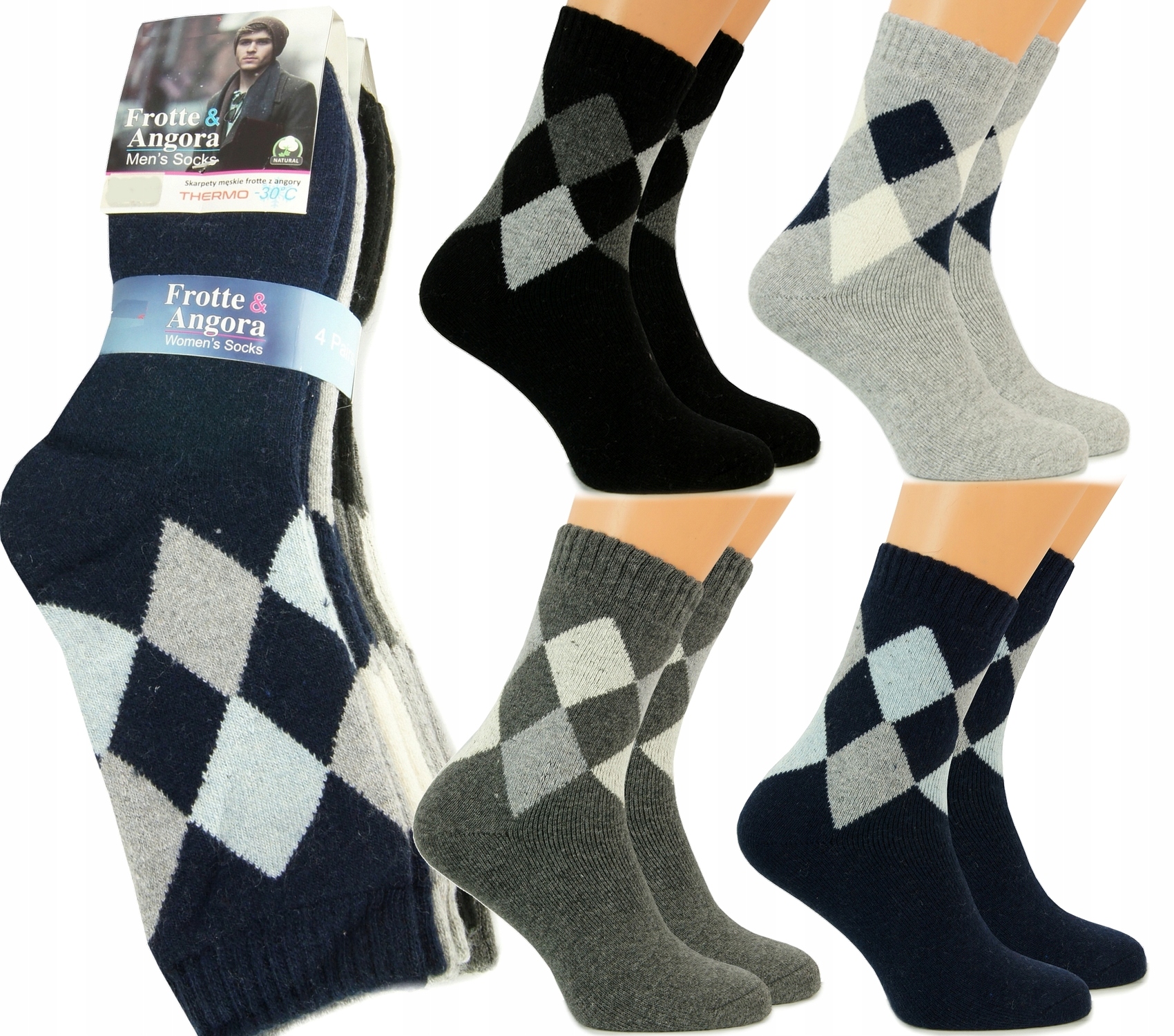 

4x Ciepłe Termo Skarpety Męskie Wełna angora 40-44