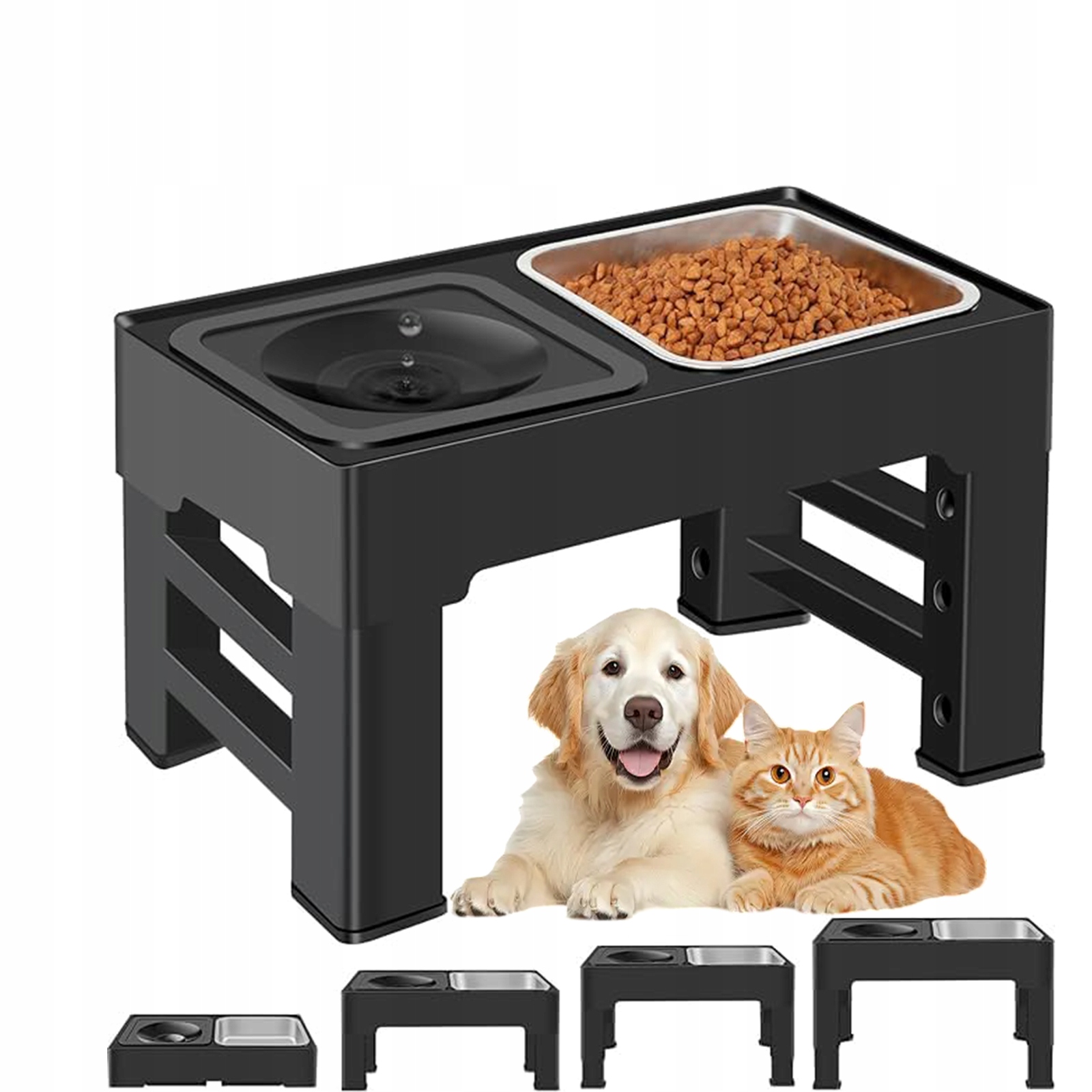 Levně Miska Pro Psa Dvojitá, Netekoucí, Kovová, Nastavitelná Na Stojanu 2V1