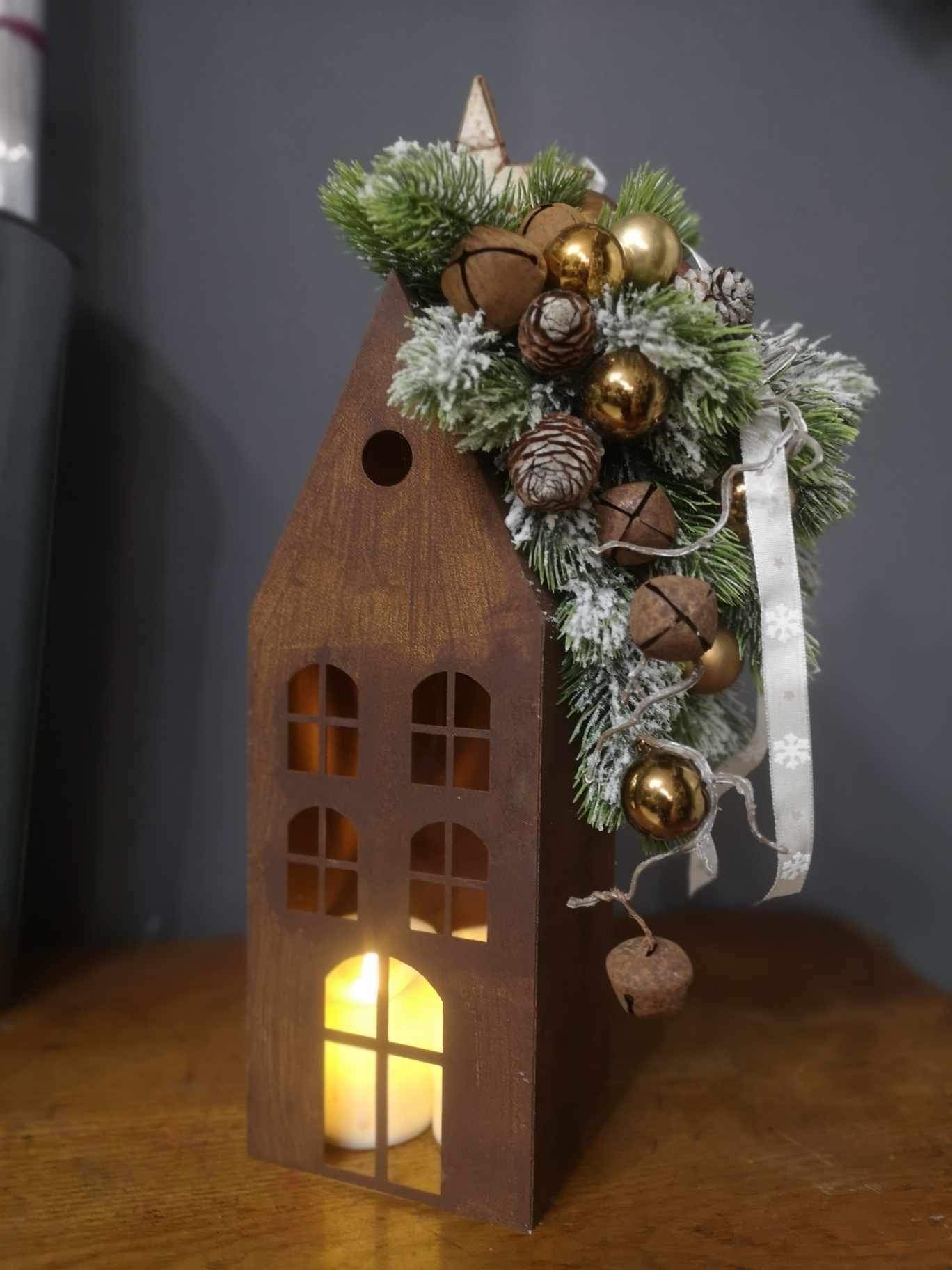 DOMEK LAMPION NA LED SWIECE LATARNIA HANDMADE CORTEN LATARENKA RDZAWY Marka Kapaga