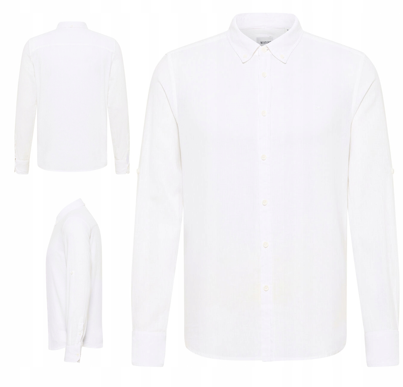 Pánská košile Bílá Mustang Dlouhý rukáv Rawlins Len Bavlna Slim vel. L