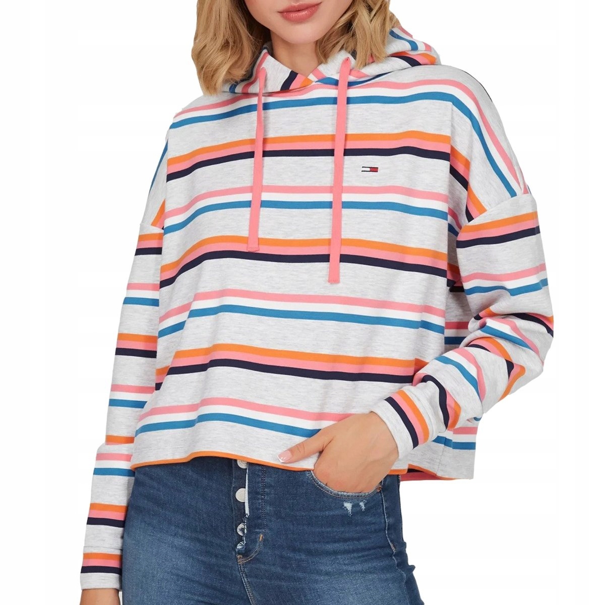 Tommy Jeans mikina šedá s oversize pruhy DW0DW09264-PJ4 M