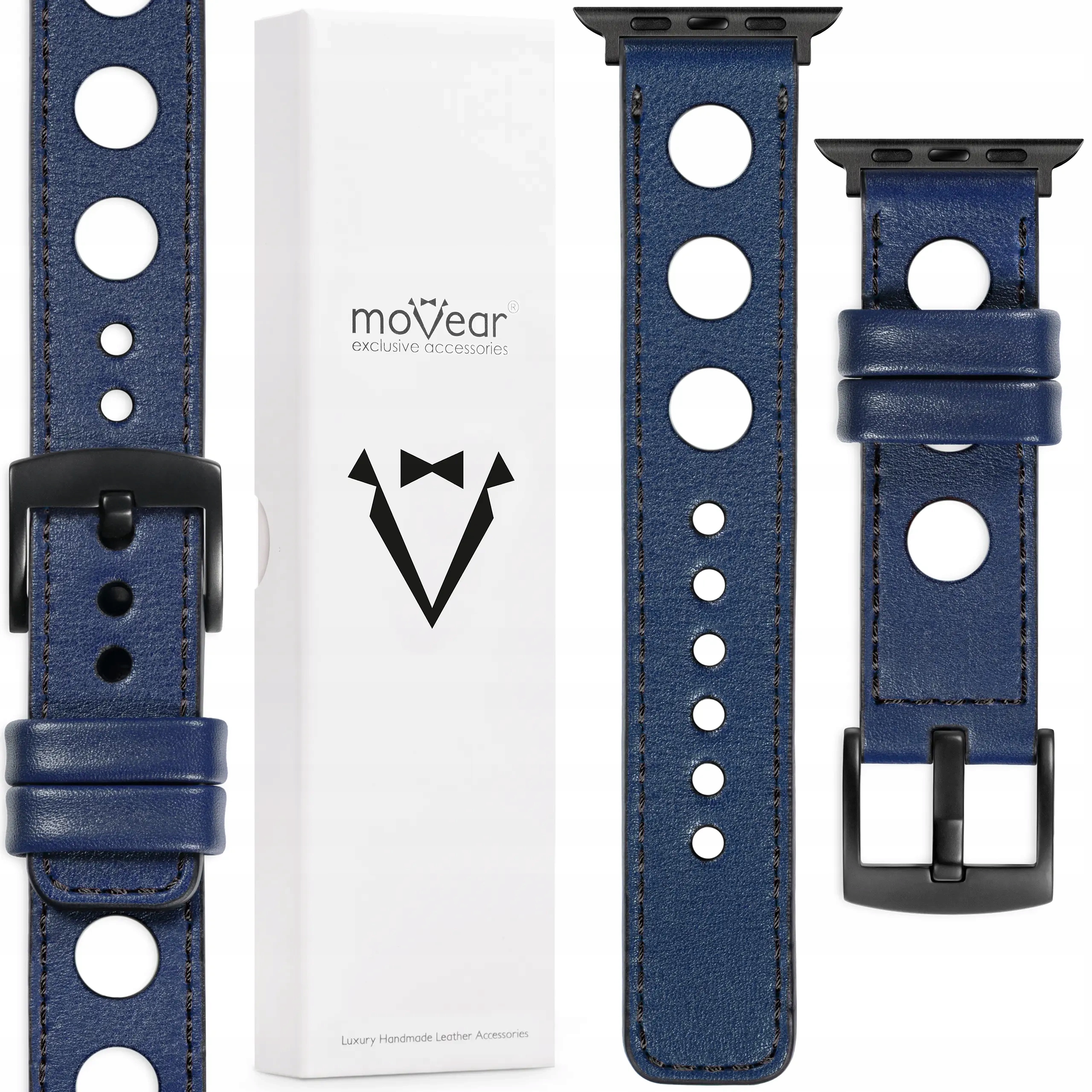 Kožený řemínek pro Apple Watch 49/46-44 mm Handmade Tmavě modrý Movear