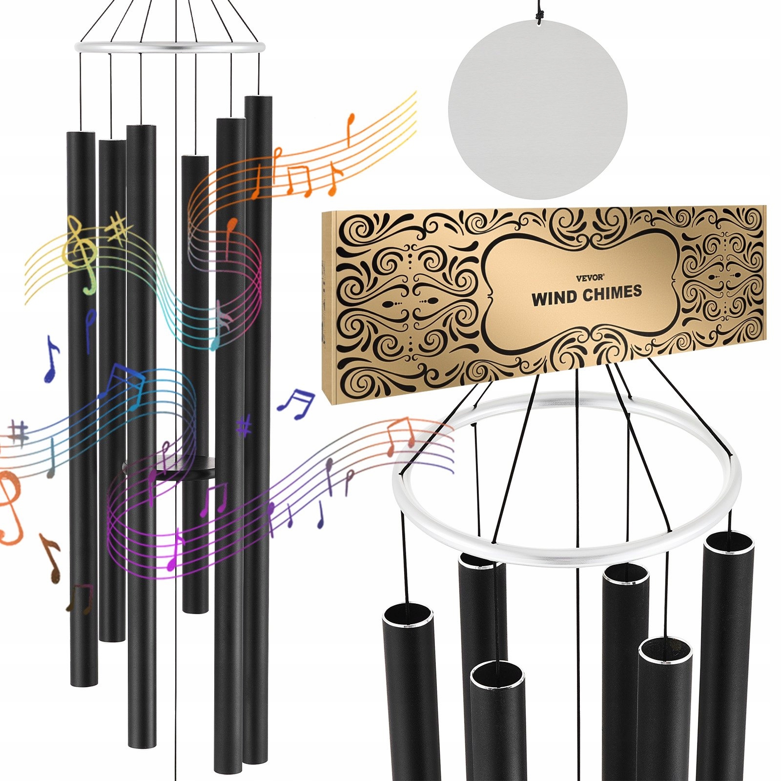 Veterné zvončeky 167,7 cm hliníkové, hlboký vonkajší zvuk