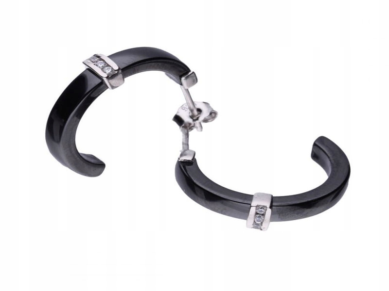 Stříbrné náušnice 925 půlkruh s keramikou, 3,43 g. Elegantní a moderní, vhodné jako dárek