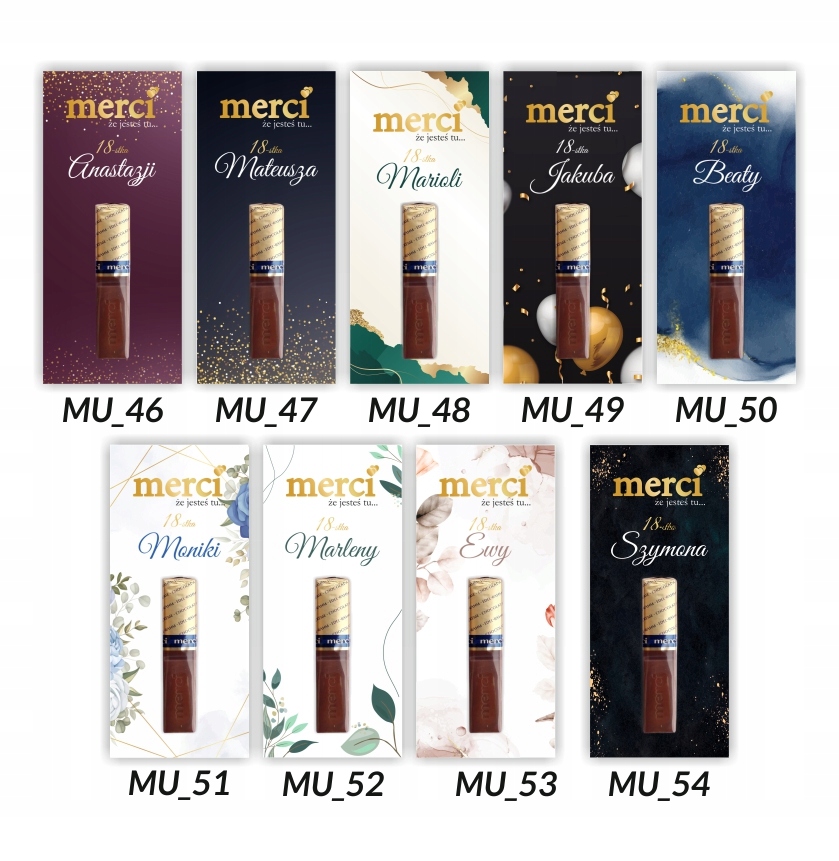 PODZIĘKOWANIA dla gości MERCI na 18-stkę- 10 SZTUK