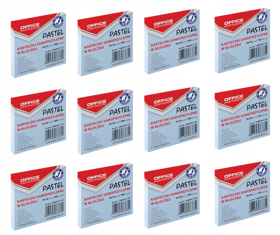 BLOCZEK SAMOPRZYLEPNY OFFICE PRODUCTS, 76X76MM, 1X100 KART., PASTEL, NIEBIE