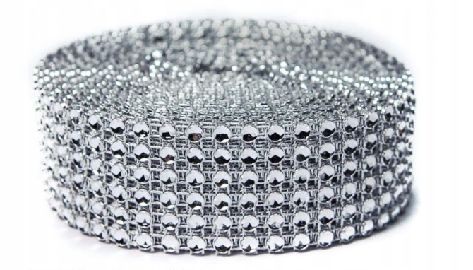 TAŚMA DIAMENTOWA SREBRNA CYRKONIE DŻETY 3 cm x 9 m